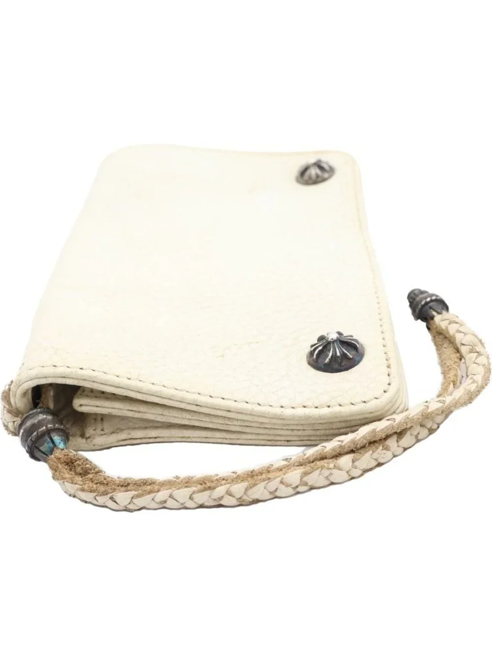 Chrome Hearts Strap 2 Zip Cross Ball Button Leather Wallet White